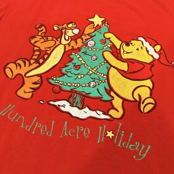 Vintage Disney Winnie the Pooh Tigger Christmas T-Shirt Red 90s Holiday OSFM - Picture 8 of 9